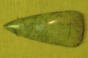 This jade axe head was brought from the Italian Alps near Mt Viso.