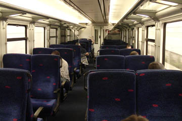 The comfortable interior of the train to Jerusalem.